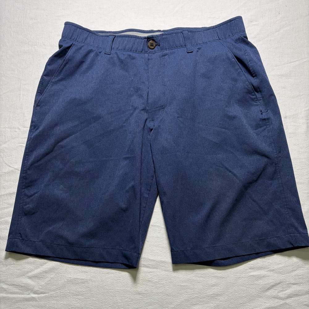 Under Armour Golf Shorts Mens 36 Blue Chino Performance Flat Front 10 Inseam